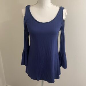 Cable & Gauge Blue Cold Shoulder Top Boho Braided Women’s Size Small